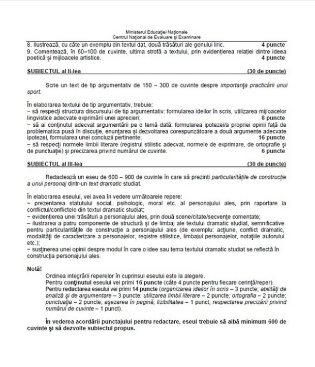 Subiecte bac 2014 limba romana real partea a 2-a